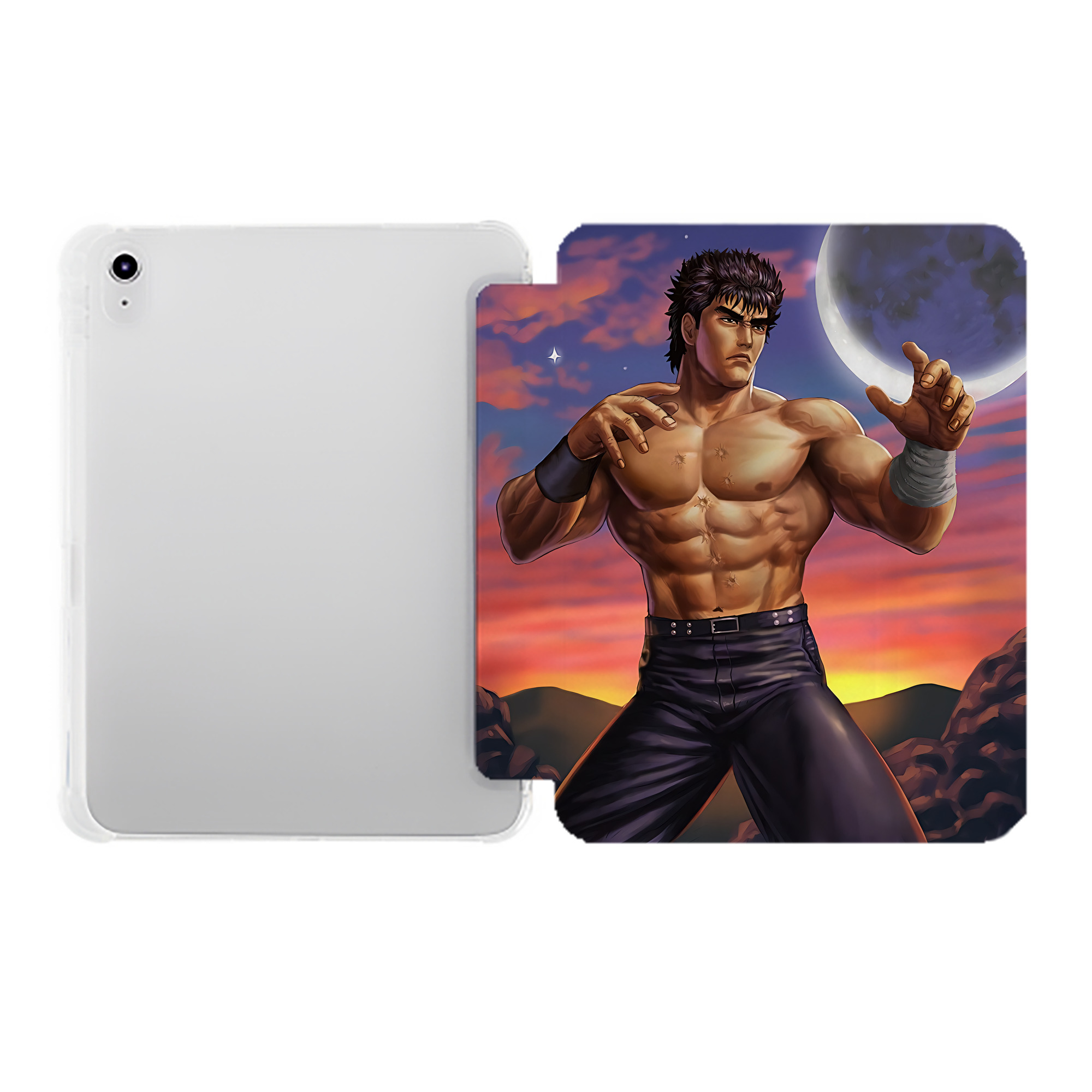 （画像用） 北斗の拳 Fist of the North Star IPad ケース ペン収納付き 三つ折りスタンド PUレザー×シリコン 対応機種9.5/10.5/10.9インチ